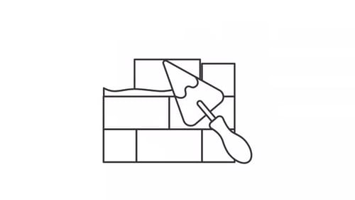 Animated Construction Trowel and Bricks Line Icon