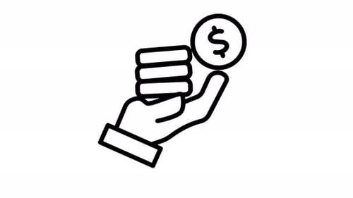 Animated Line Icon of Hand Holding Stack of Dollar Coins