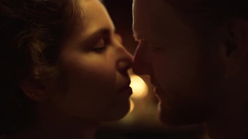 Close Up of Couple Kissing in Soft Evening Light