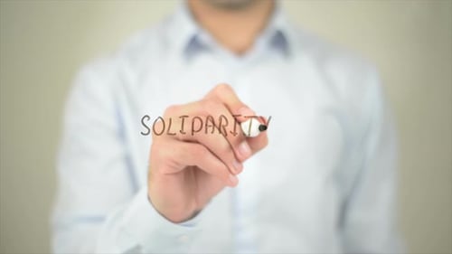 Solidarity, Man Writing on Transparent Screen