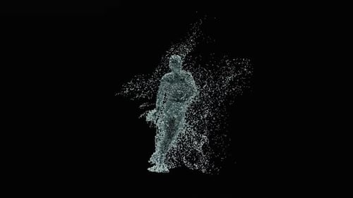 Fluid Water Particle Human Figure Dissolving and Reforming Animation