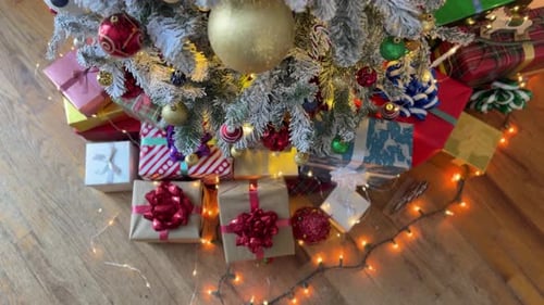Decorated Christmas Tree and Presents from Above