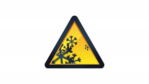 Animated Warning Sign with Falling Snowflakes Icon