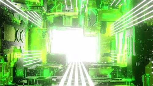 Glowing Corridor of Futuristic Spaceship 3d Animation