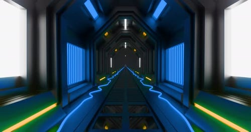 Futuristic Sci-Fi Cyber Tunnel Loop with Glowing Neon Lines