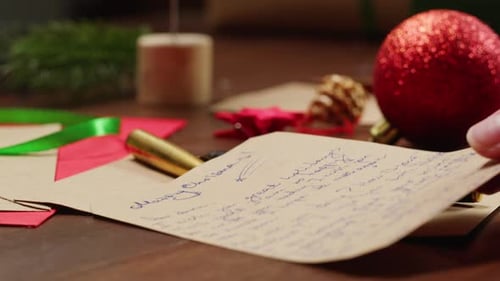 Close Up of a Christmas Letter on a Table