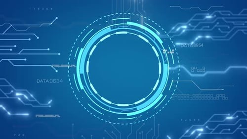Futuristic HUD Rotating Circle with Circuit Board Data Background Animation