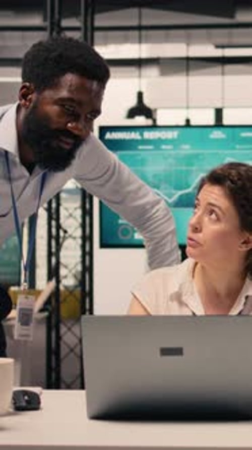 Vertical Video Diverse Work Team in a Multinational Company Office Discussing Forecasting