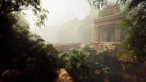 Ancient Temple Hidden Within the Lush Jungle of Vietnam at Dawn