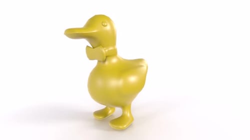 Yellow 3D Toy Duck Figure Rotating on White Background