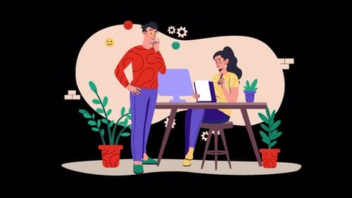 Scène de travail moderne avec deux personnes en interaction