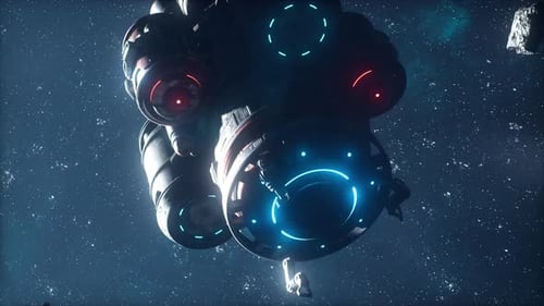 Spaceship in Deep Space Flying Through the Universe