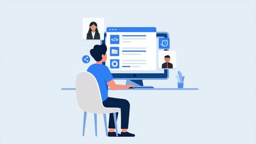 Flat Design Animation of Person Working on Computer