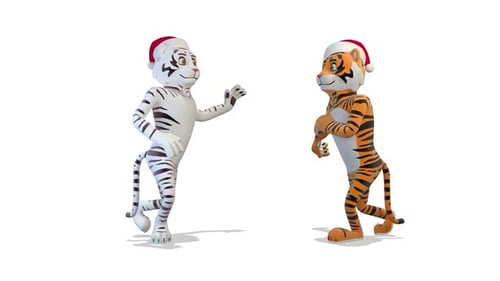 Dancing Christmas Tigers in Santa Hats Animation