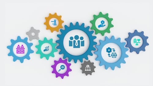Corporate Governance cogwheel loopable animation with icons