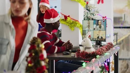 Executives Videocall in Xmas Office