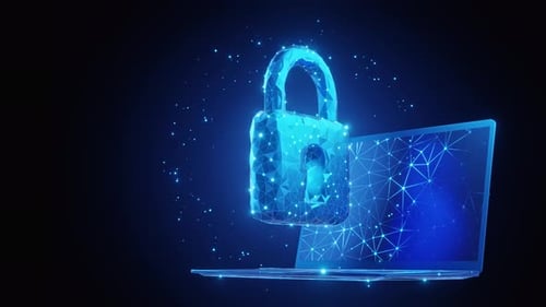 Futuristic Digital Padlock and Laptop for Cyber Security