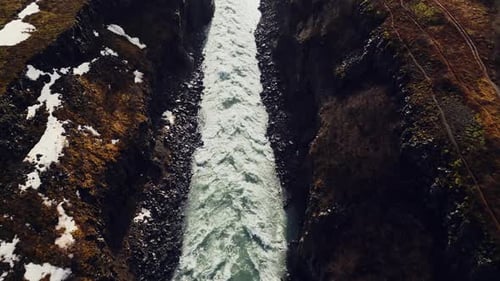 Drone Shot of Icelandic Cascade Canyon
