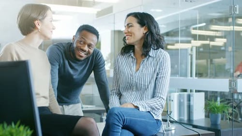 Diverse Group of Talented Young Professionals Chatting, Joking and Having Fun on a Coffee Break. St