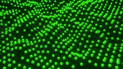 Green Mesh With Glowing Nodes Rotating Technology Futuristic Abstract Background 3d render
