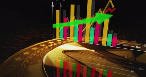 Avalanche Avax cryptocurrency golden rotating coin on chart