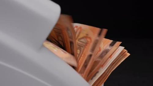 Currency Counter Processing 50 Euro Banknotes