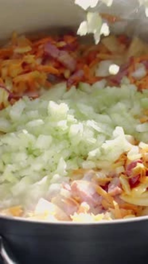 Vertical View Of Making Bolognese Sauce