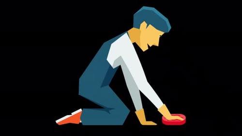 Cleaning Man Cleaning The Dirt On The Floor 4K Alpha Channel