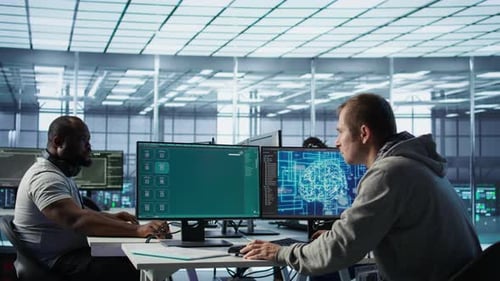 IT Professional in Office Building AI Diffusion Model App Turning Text Into Clips