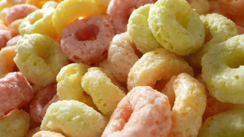 Watch as a colorful assortment of breakfast cereal dances.