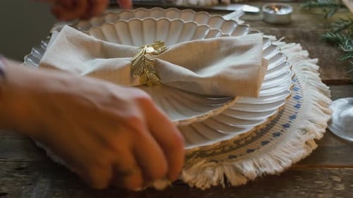 Elegant Place Setting for Dinner on Rustic Table