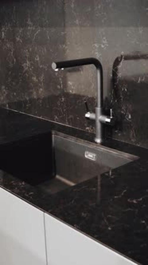 Modern Kitchen Sink with Black Faucet