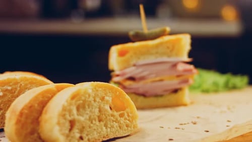 Appetizing Ham and Cheese Sandwich on Board