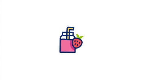 Animated Strawberry Smoothie Drink Icon in Flat Design