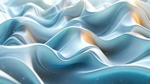 Abstract liquid-like wavy surface design, light blue and white, with subtle gold particles
