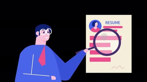 Man Reviewing Resume with Magnifying Glass Flat Animation