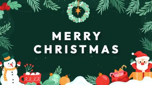 Animated Merry Christmas Greeting Card with Snowman and Santa