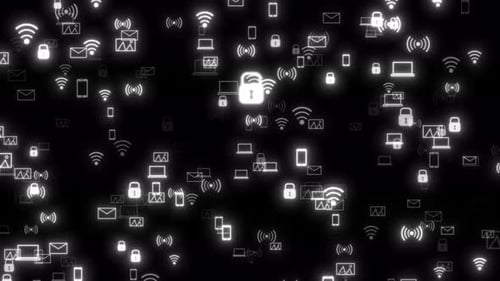 Seamless Loop Animated Digital Technology and Network Icons Background
