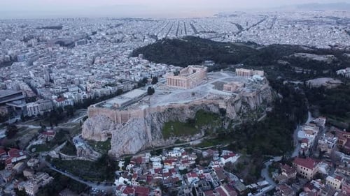 Cinematic Aerial Acropolis Before Sunrise Athens Greece Scenic