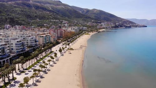 Aerial View of Beautiful Costal Shore in Vlore Albania