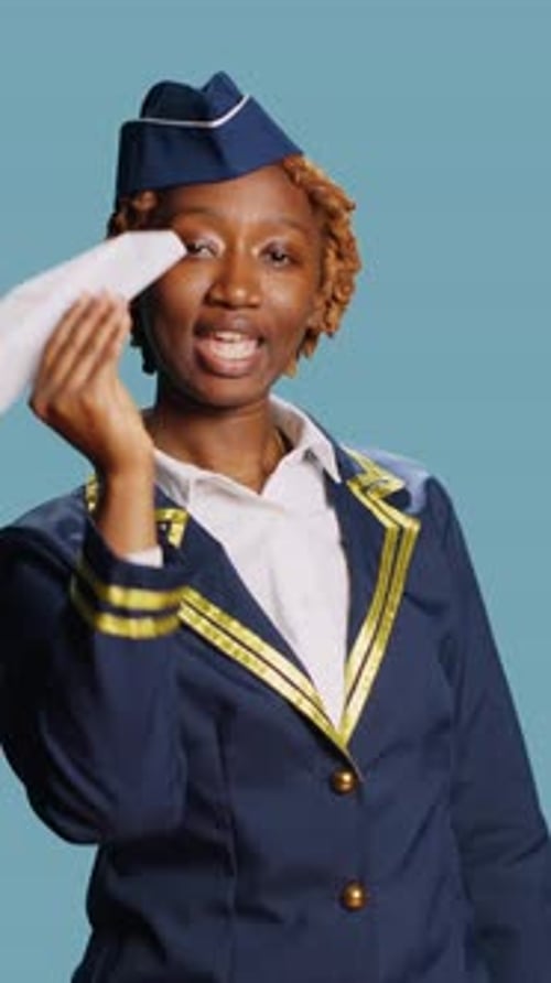 Vertical Video Female Model Showing Folded Airplane in Studio