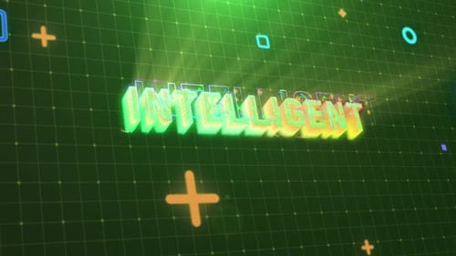 Digital Glitch Text Reveal on Futuristic Grid Background