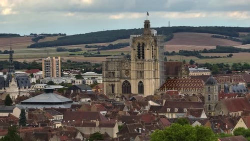 Aerial View of Sens is an Ancient City in the French Department of Yonne in Burgundy on the Right