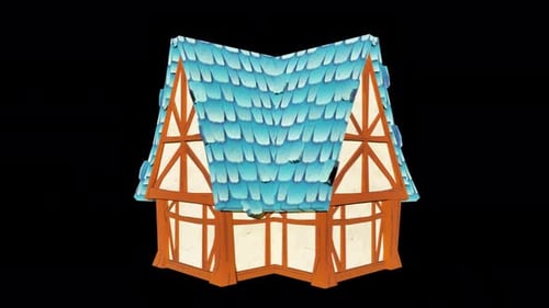 Animación de bucle giratorio 360 de dibujos animados de Wooden House sobre fondo transparente