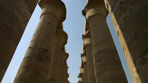 Ancient Columns In Luxor Temple, Luxor, Egypt - tilt down shot