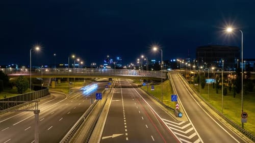 Warsaw Traffic at Night in Spring