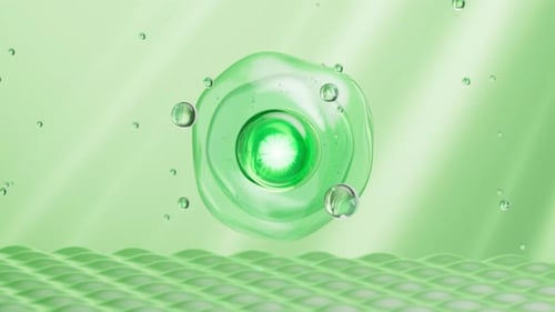 Abstract green glass spheres, Concept skin care Cosmetics background, 3D rendering.