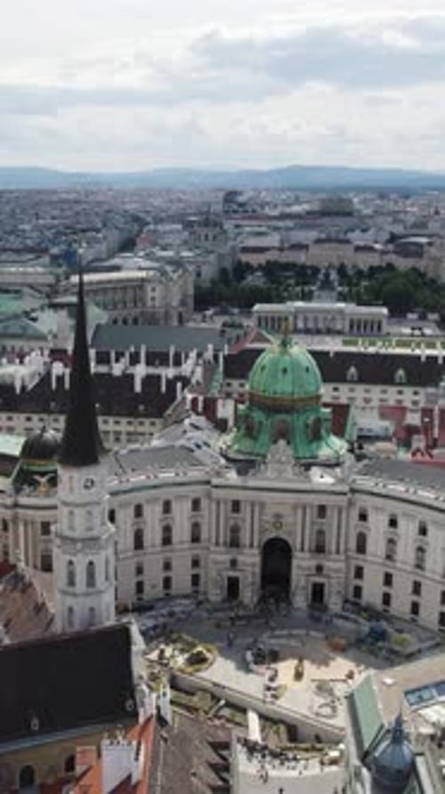 Aerial View Overlooking Hofburg Palace and Michaelerplatz In Vienna. Vertical Video