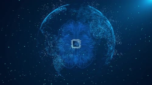 Future Technology Background Concept of Artificial Intelligence AI On Circuit Board Big Data