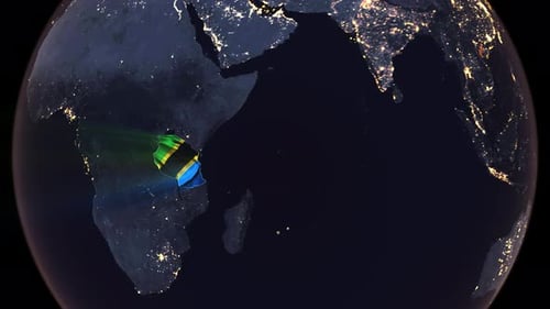 Animated Globe Zoom Revealing Tanzania Flag